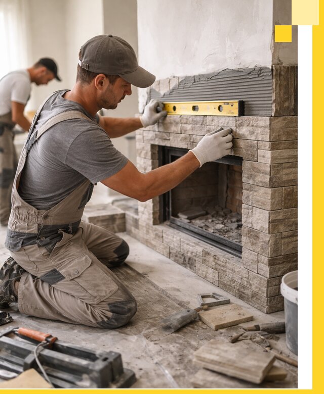 Облицовка каминов в Салавате, монтаж и отделка натуральным камнем