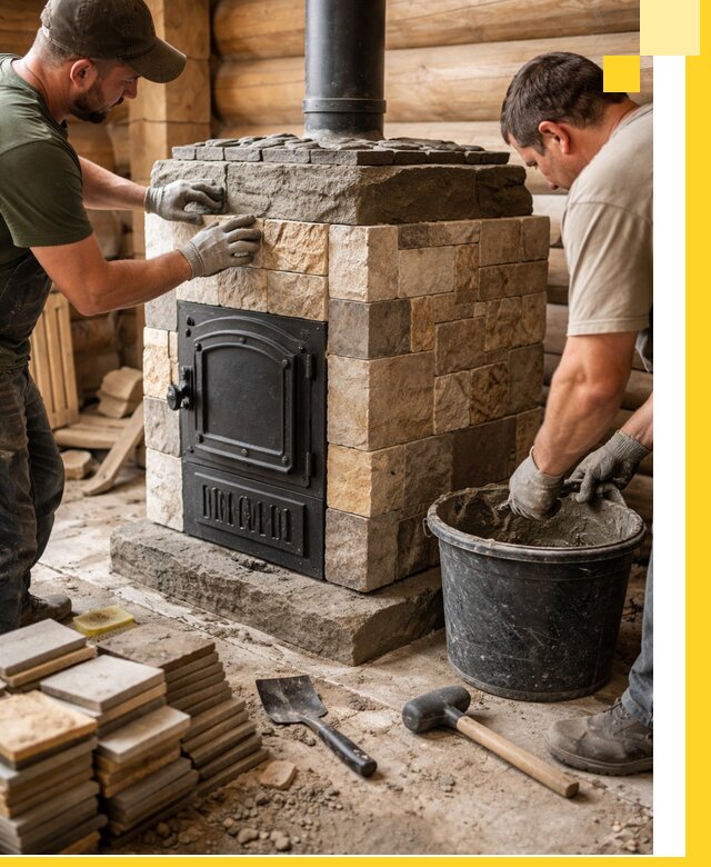 Облицовка банной печи под ключ в Салавате: камень и плитка