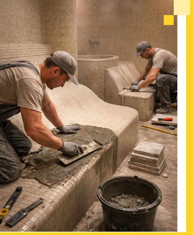 Лежаки для хамама под ключ в Салавате, проект и монтаж