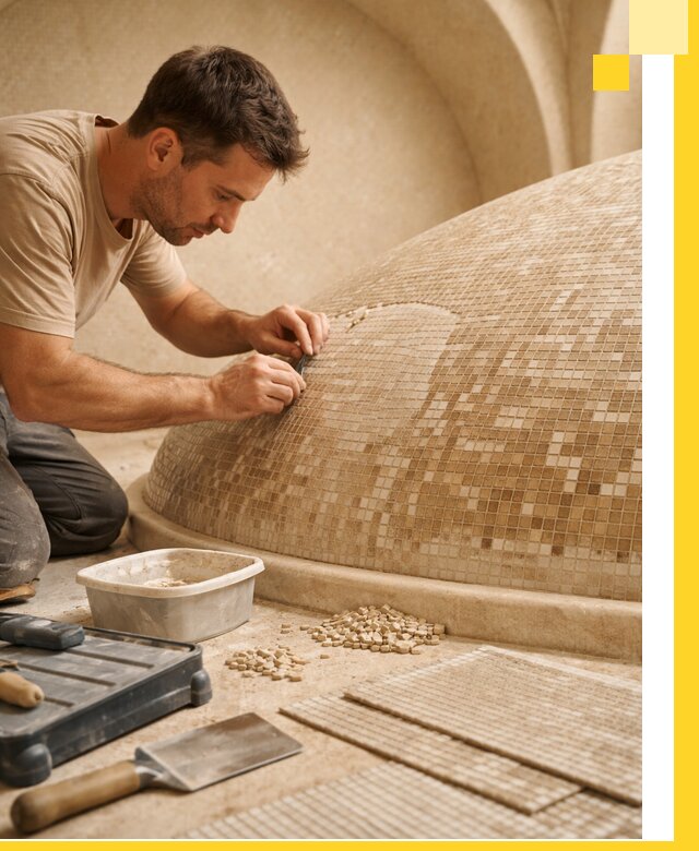 Профессиональная укладка мозаики для хамама под ключ в Салавате